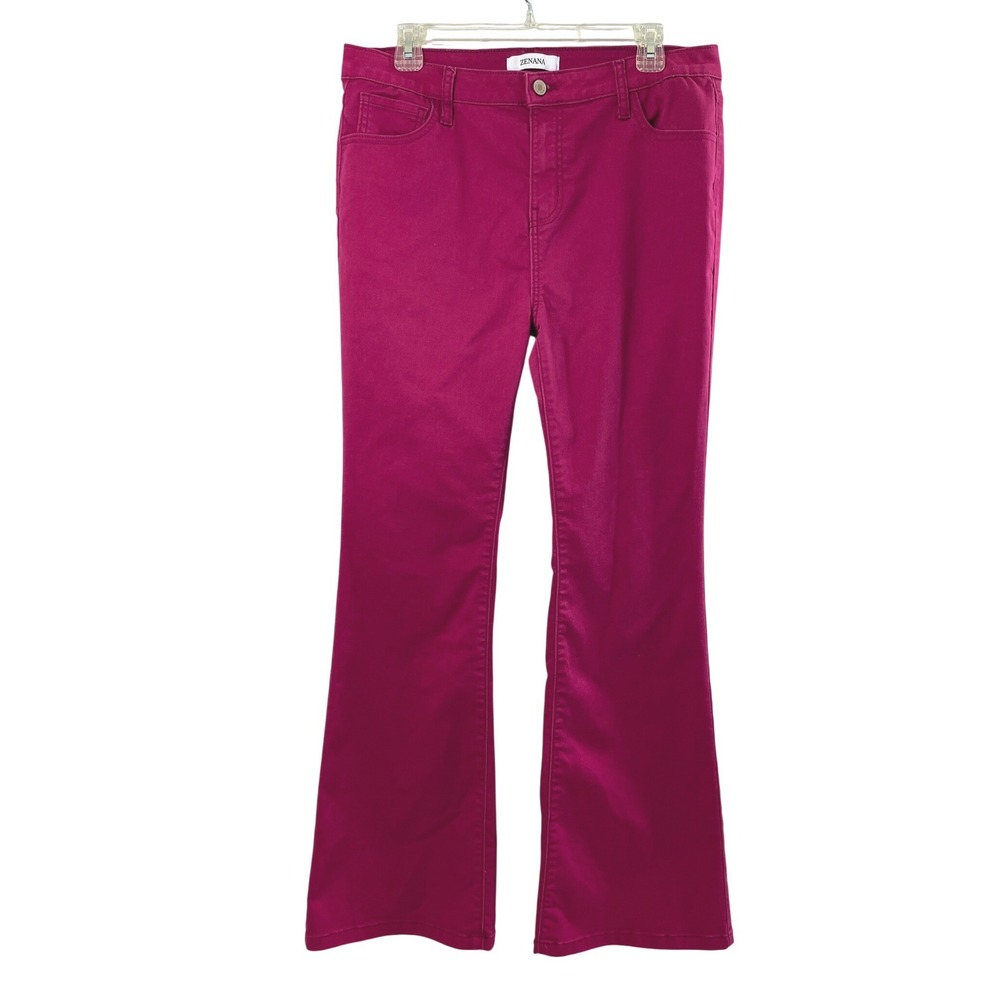 Zenana Jeans Womens XL 33" W Magenta Flare Leg Stretch Pink Retro Boho Pants